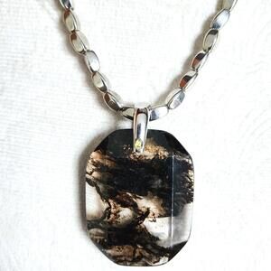 Cookie Lee Silver Tone Beaded Black Brown Faceted Glass Pendant Necklace NWT